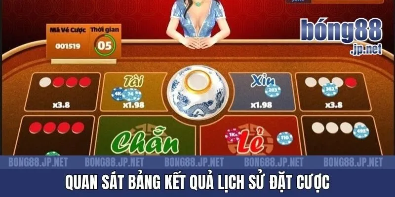 Quan sát bảng kết quả lịch sử đặt cược